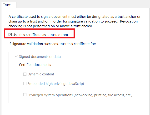 use the certificate as trusted root