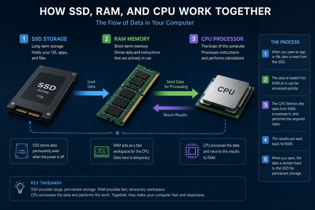 HOW SSD RAM AND CPU WORK TOGETHER?
