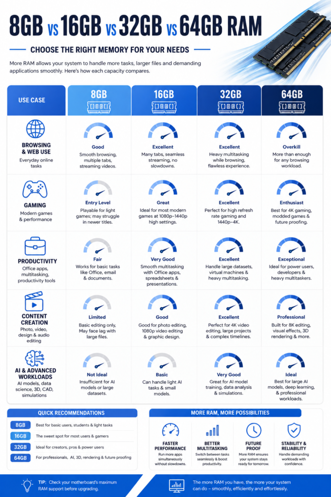 How much ram do i need : quick comparison table